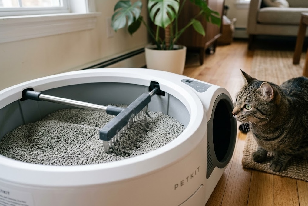 Automatische kattenbak in gebruik